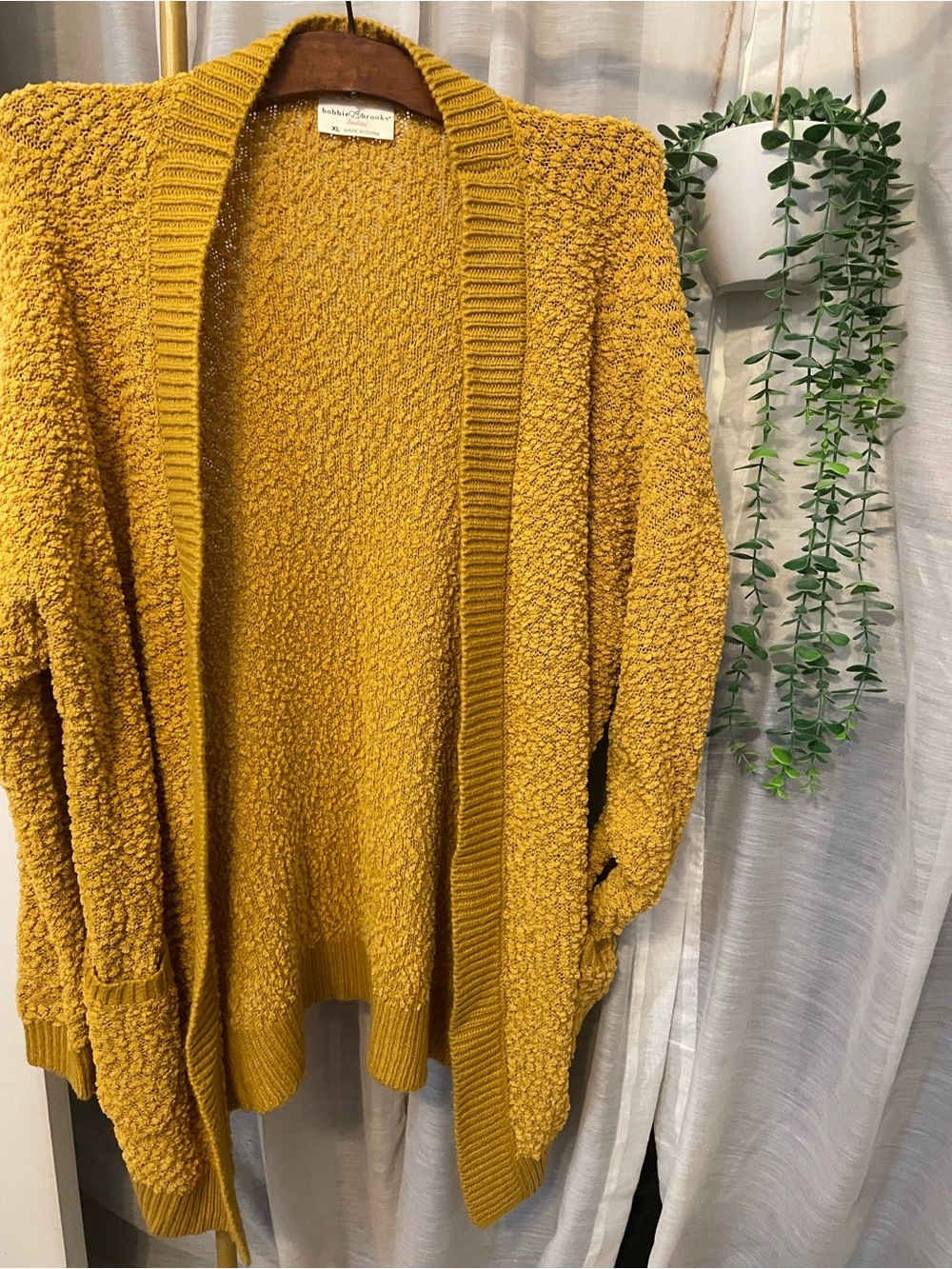 Bobbie Brooks Mustard Yellow Popcorn Knit Open-Front Cardigan